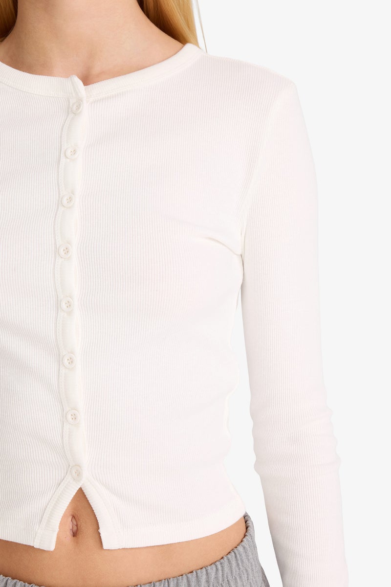 DeFacto White Woman Slim Fit Crew Neck Camisole Cardigan Casual - Image 4